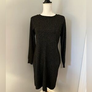 LOFT sweater dress. black with gold woven in, long sleeve Size PM. NWOT